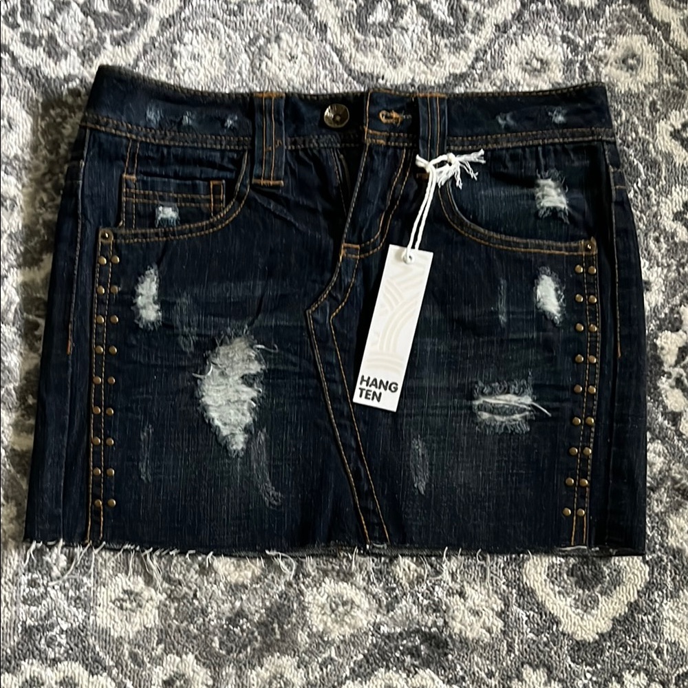 Hang Ten Distressed Denim Mini Skirt - Black